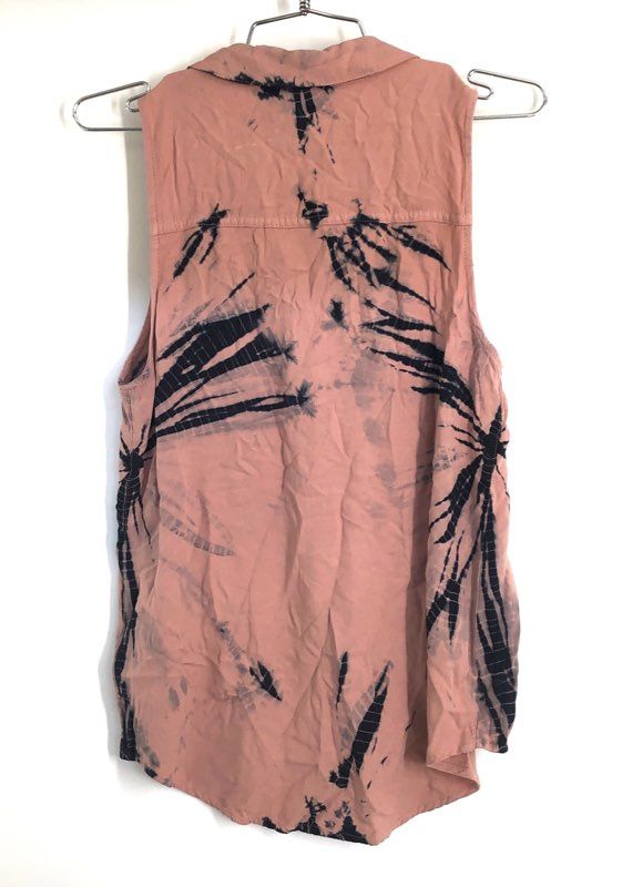 Rock & Republic Women's Pink Tie Dye Sleeveless Rayon Button Up Shirt Sz XS