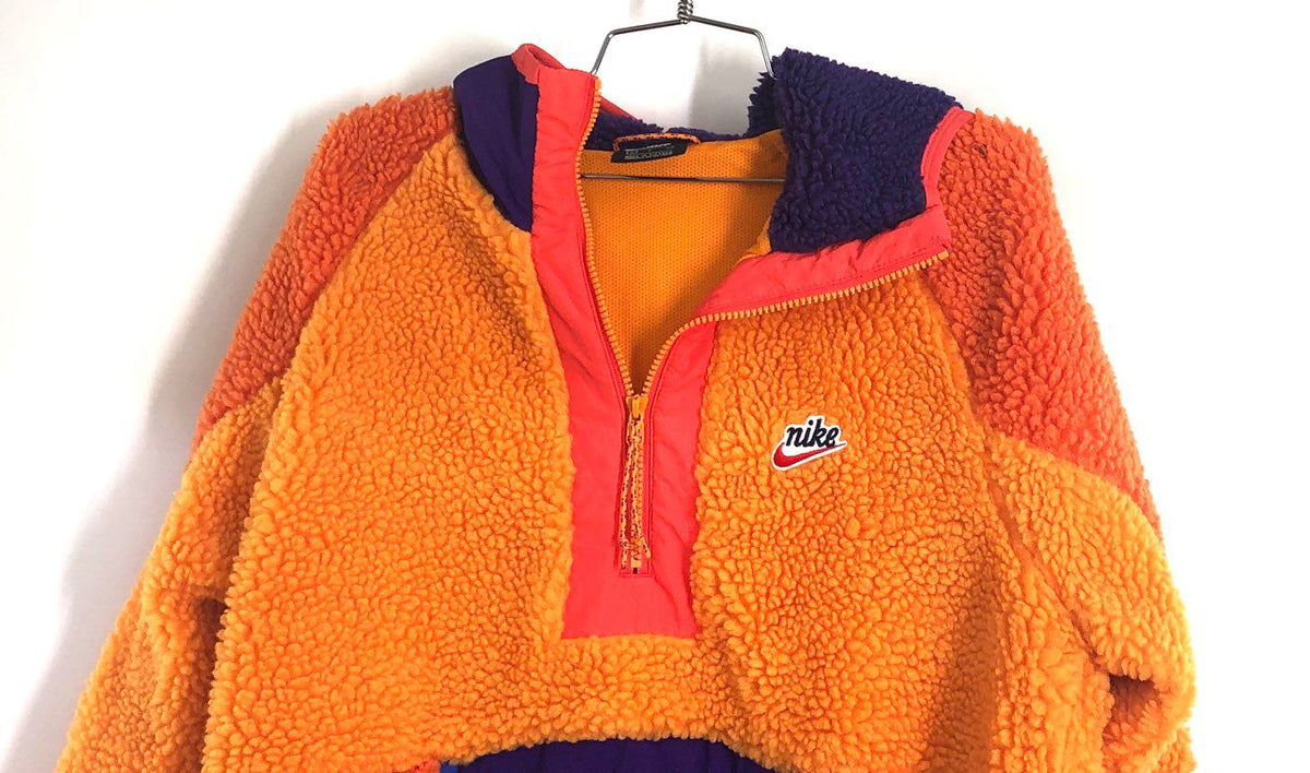 Nike Women's Orange Purple Colorblock Sherpa Fleece Half Zip Hoodie Size S