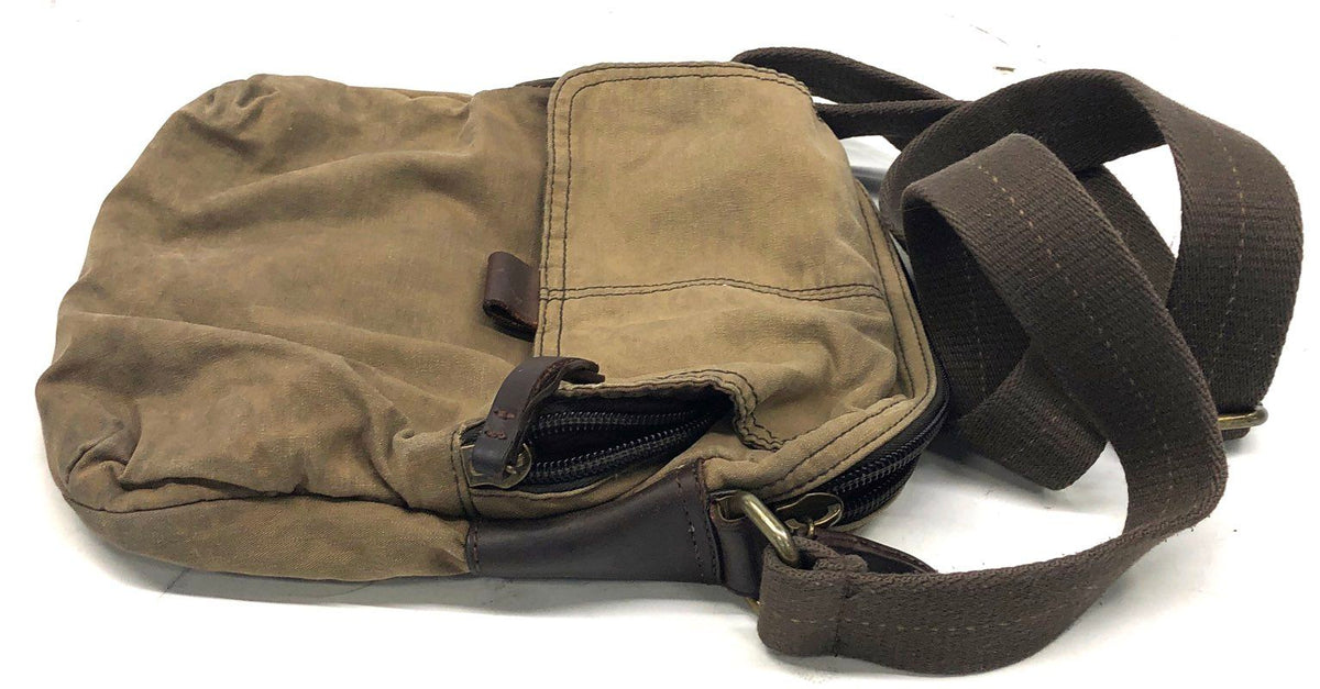 Fossil Olive Green Canvas Leather Messenger Crossbody Bag Flap Multi Pocket