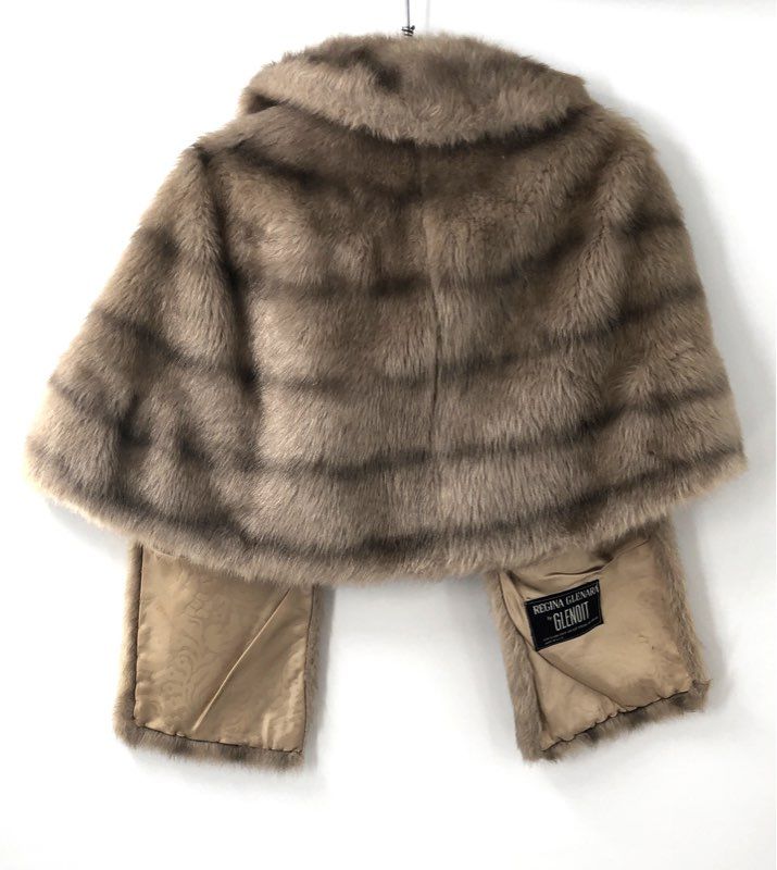 Vintage 70s Regina Glenara by Glenoit Women's Tan Striped Faux Fur Jacket