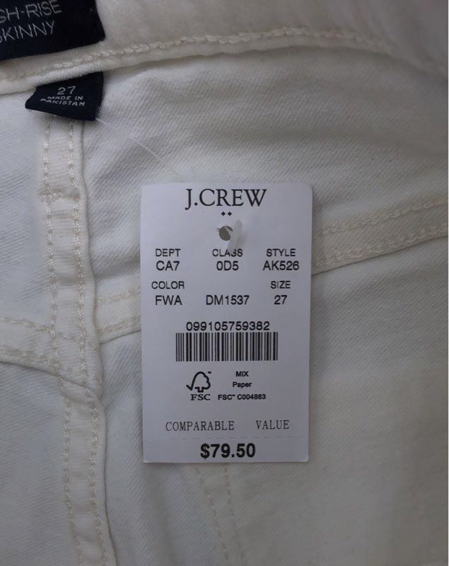 J.Crew Women's High-Rise Skinny Jeans White Stretch Denim NWT Sz 27
