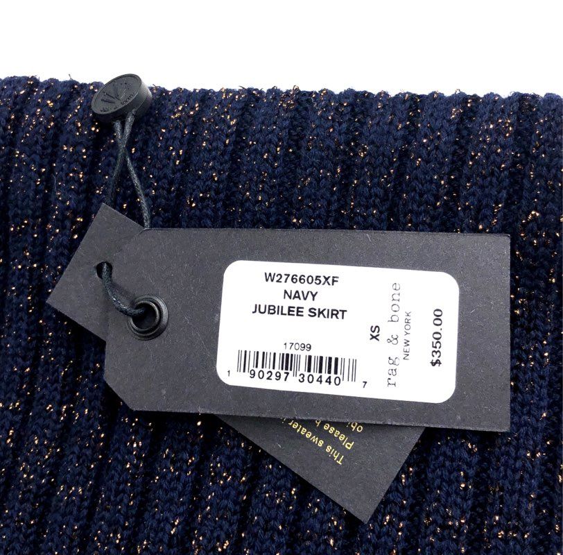 rag & bone Women's Jubilee Skirt Navy Metallic Ribbed Knit NWT Sz XS