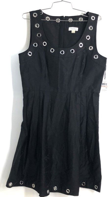 Calvin Klein Women's Black Grommet Eyelet Pleated Fit & Flare Dress NWT Sz 12