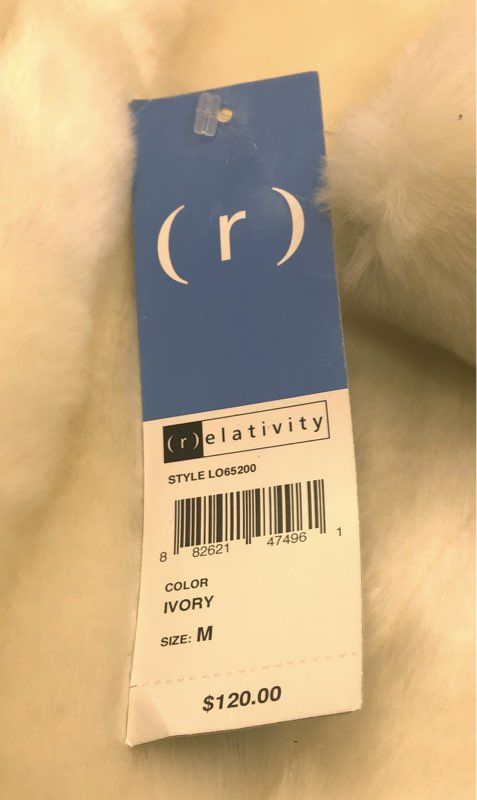 Relativity Women's Ivory Faux Fur Cropped Jacket Bolero Shrug Sz M NWT