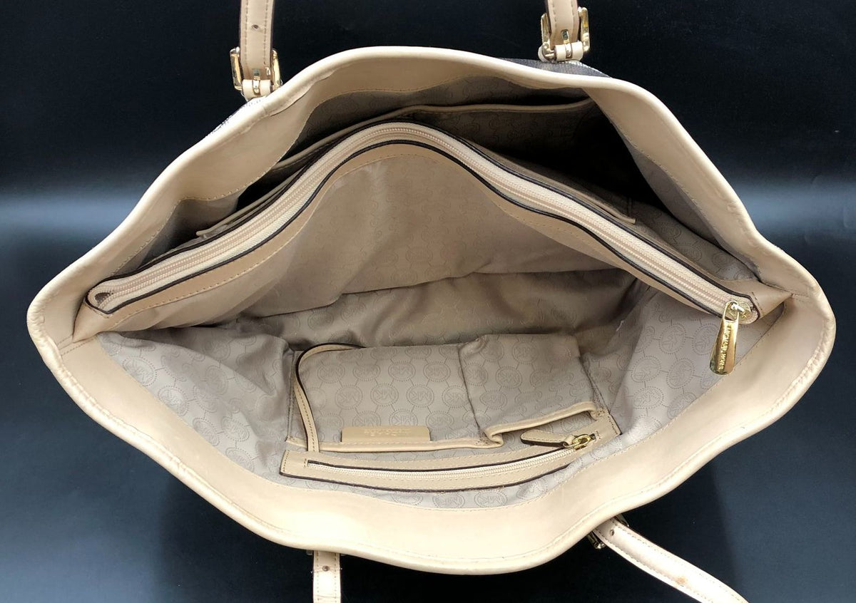 Michael Kors Cream White/Brown Signature Zebra Print Tote w/ Leather Trim (+COA)