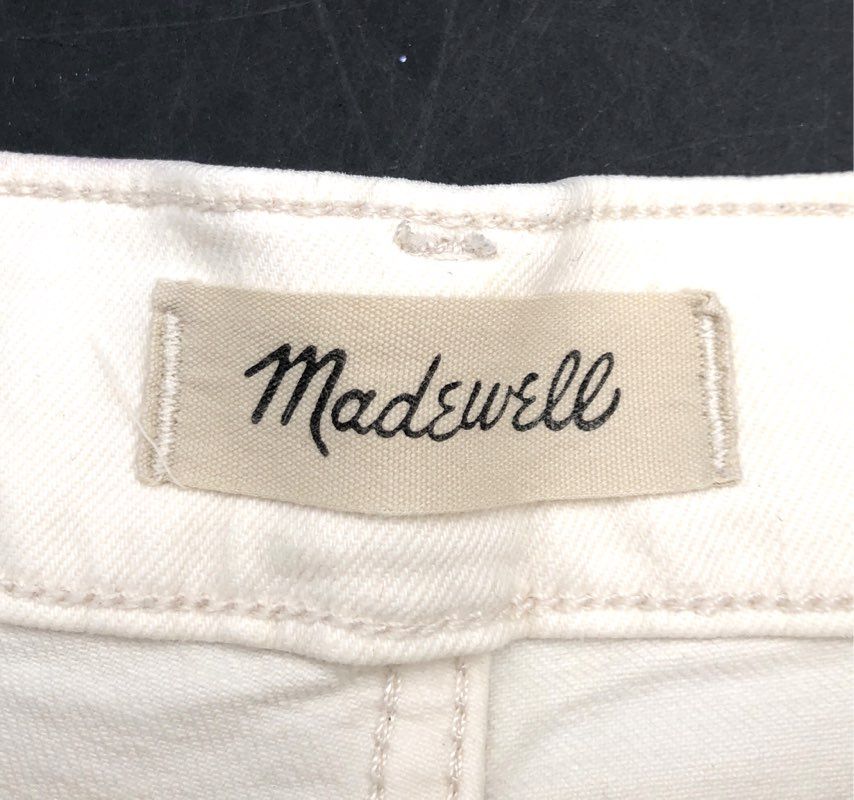 Madewell Women's The Perfect Mid-Length Jean Shorts White Denim Raw Hem Sz 26