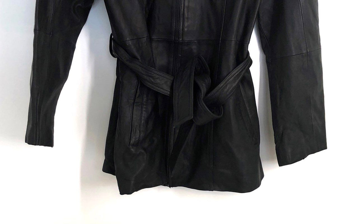 Vintage Y2K Wilsons Leather Pelle Studio Women's Black Belted Leather Jacket XL