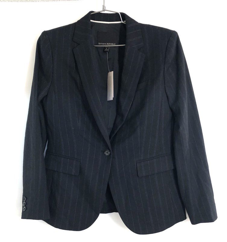 Banana Republic Women's Navy Pinstripe Single Button Blazer Jacket Sz 4P NWT