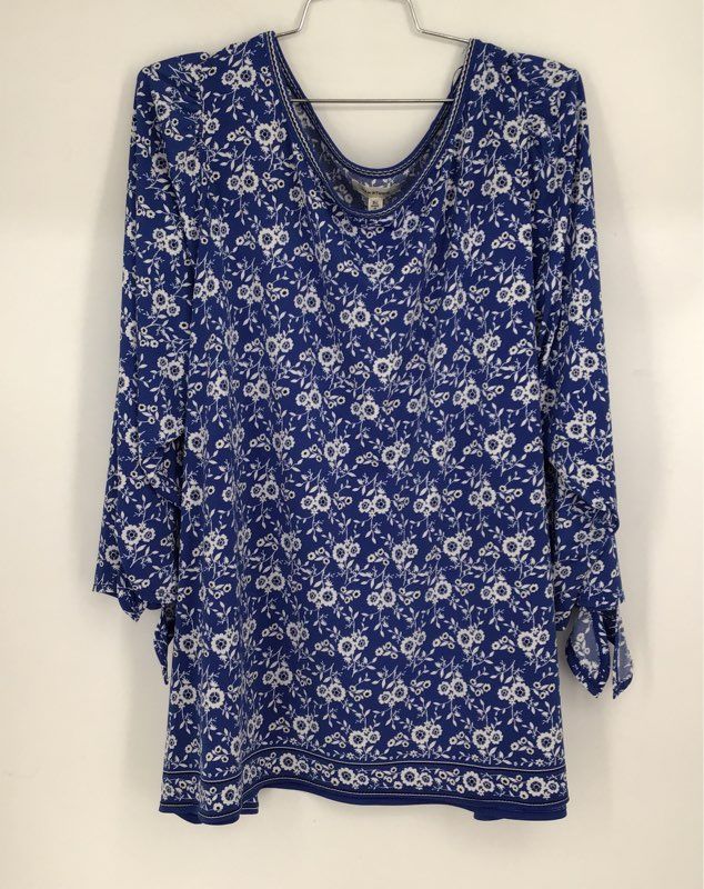 NWT Max Studio Women&#39;s Blue Floral Print Long Sleeve Tunic Top - Size 3X