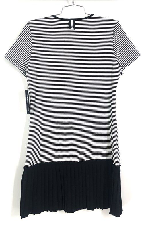 Karl Lagerfeld Paris Women's Black White Striped Pleated Hem Dress Size S NWT