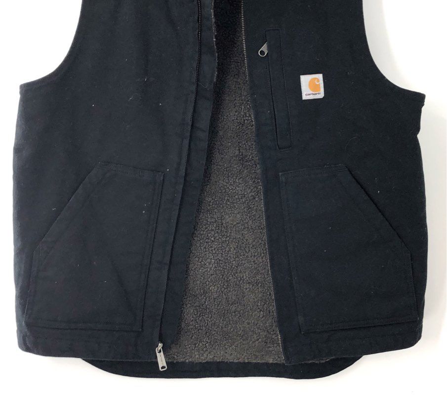 Carhartt Men's Washed Duck Sherpa Lined Vest Black Workwear Sz S