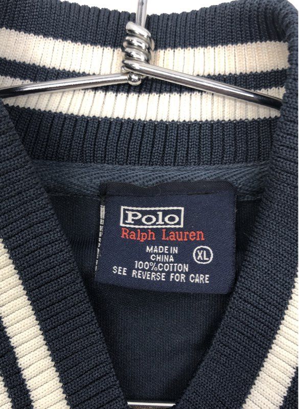 Polo Ralph Lauren Men's Navy Blue Cotton Striped Varsity Bomber Jacket Sz XL