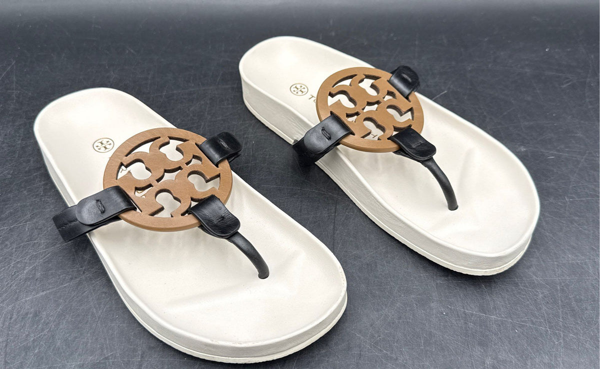 Tory Burch Mini Miller Jelly Platform Thong Sandals White Black Tan Size 4.5