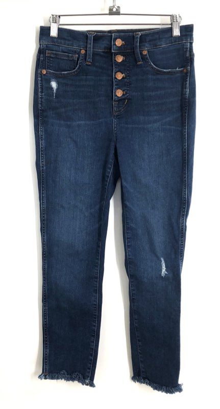 Madewell Women's 10" High-Rise Skinny Jeans Blue Button Fly Distressed Sz 26