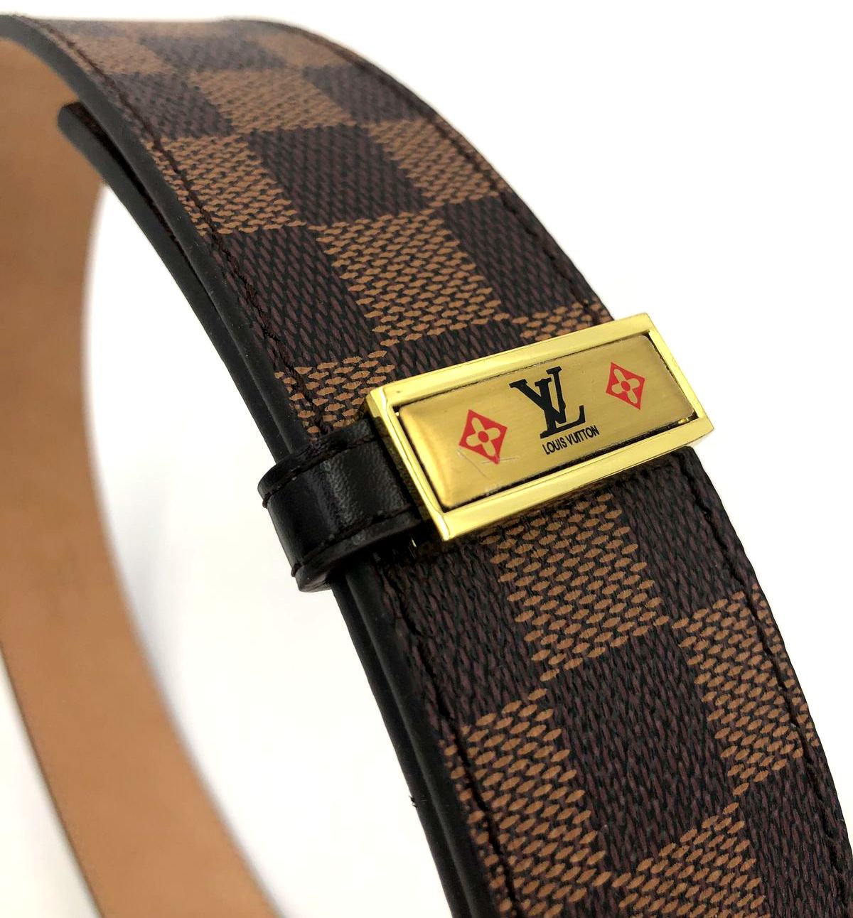 Louis Vuitton Inspired Brown Signature Damier Print Leather Belt - Size 80/34