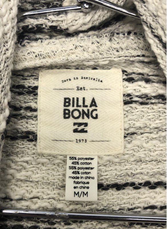 Billabong Women's Open Front Cardigan Sweater Black White Textured Knit Sz M
