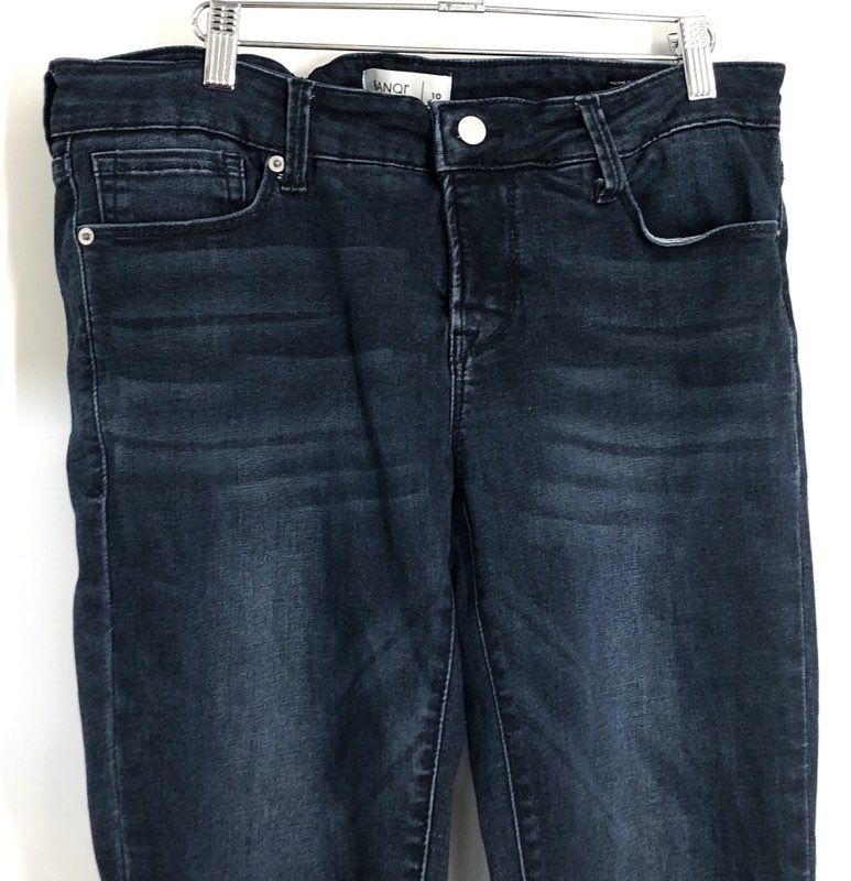 Banqi Women's Dark Wash Skinny Jeans Whisker Stretch Knit Waistband Size 10
