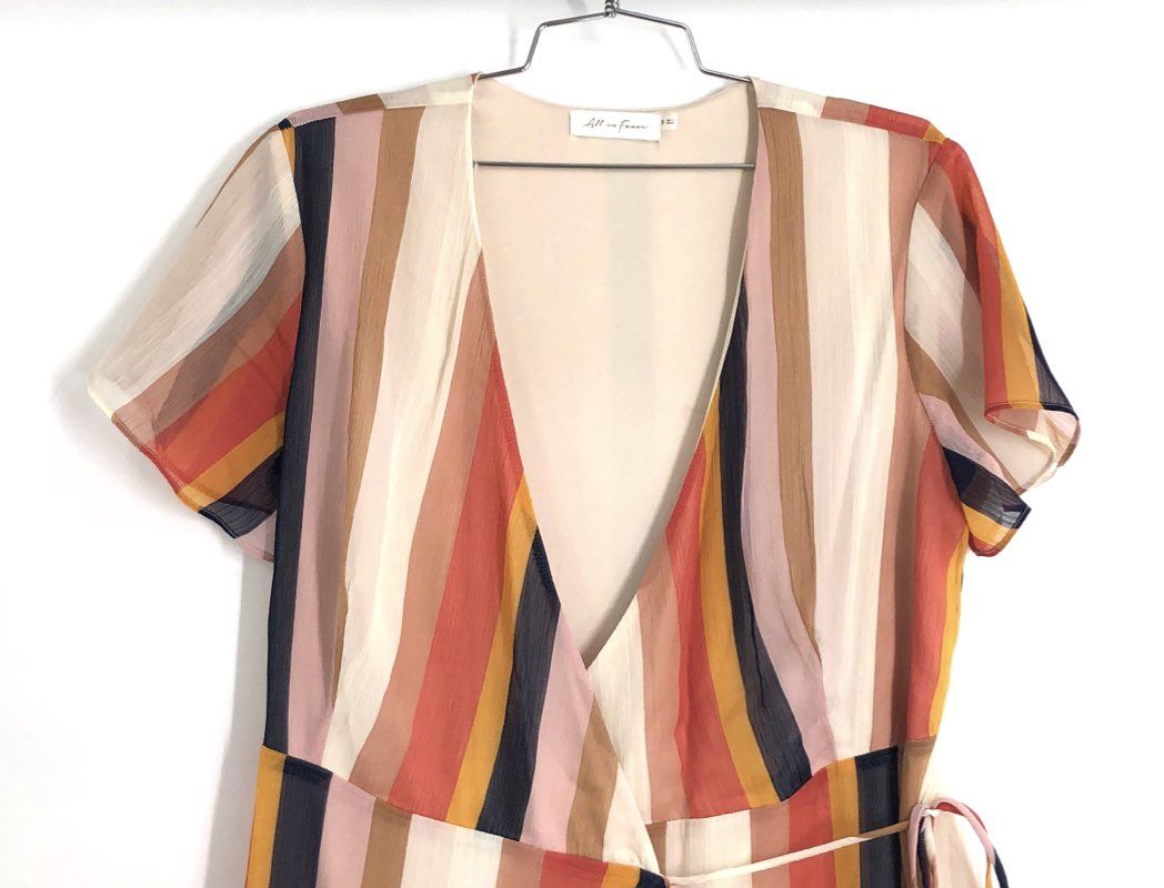 All in Favor Women's Multicolor Striped Ruffle Hem Mini Wrap Dress Size M