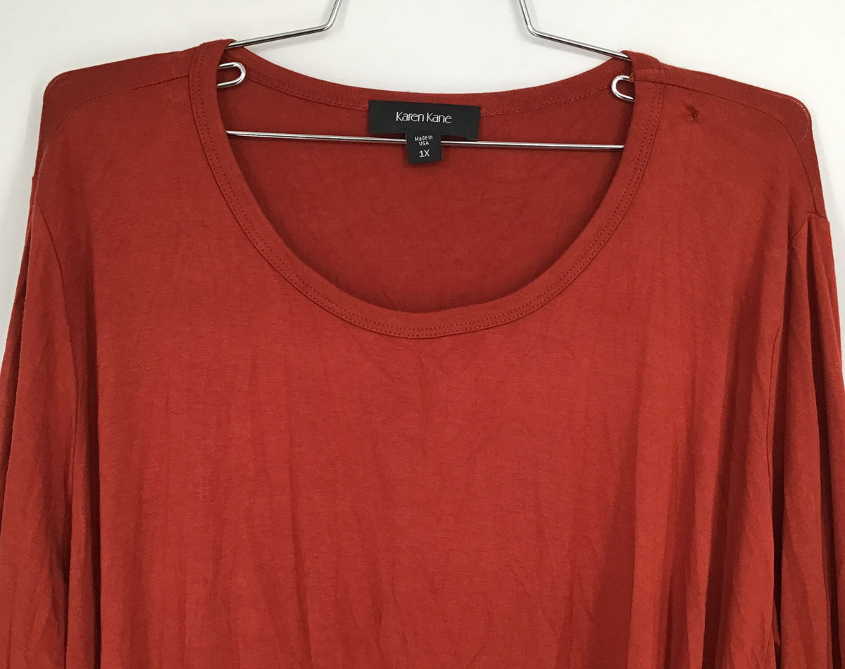 NWT Karen Kane Women&#39;s Rust Side Pick Up Round Neck Blouse - Size 1X