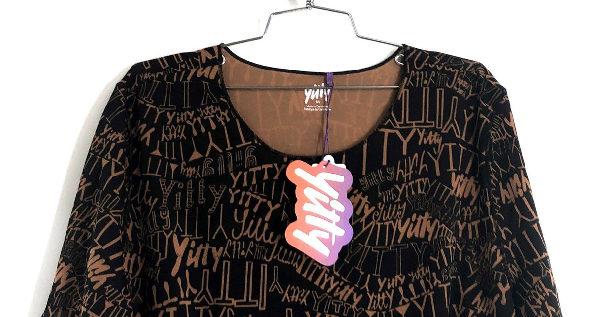 Yitty Lizzo Women's Smoothing Midi Top Black Tan Logo Print Mesh NWT Sz 6X