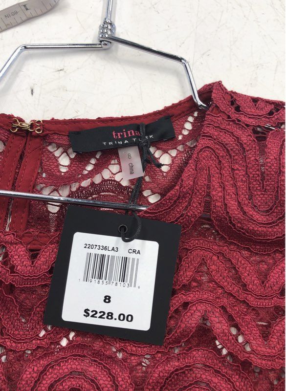 Trina Turk Women's Coralline Dress Red Lace Flutter Sleeve NWT Sz 8