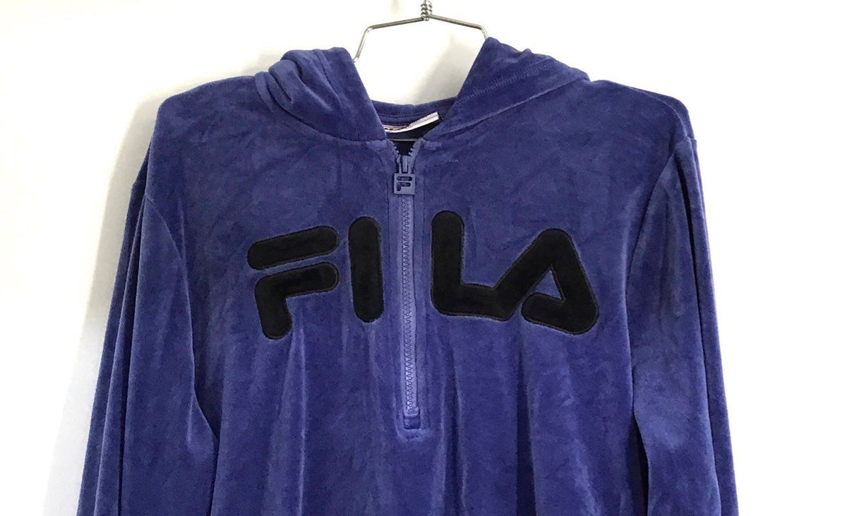 FILA Women's Purple Velour Quarter Zip Pullover Hoodie Logo Sz S