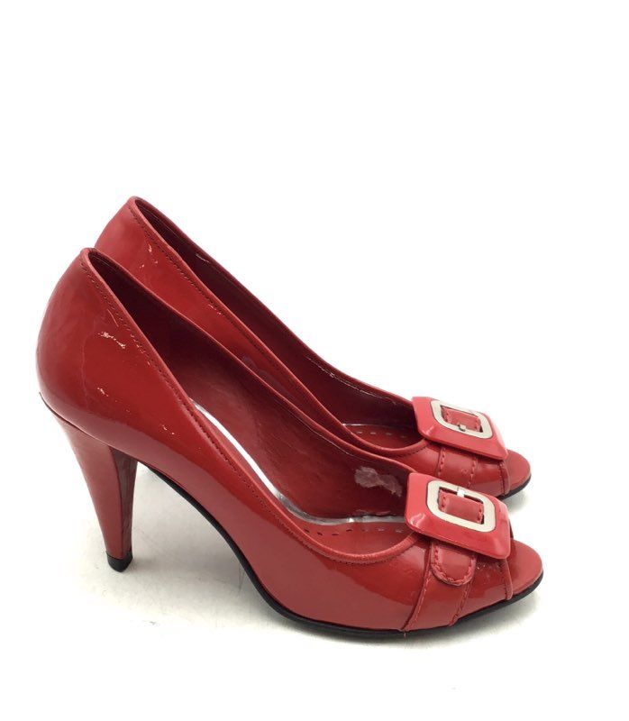 Gianni Bini Women&#39;s Red Leather Peep Toe Slip-On Cone Pump Heels - Size 7.5 M