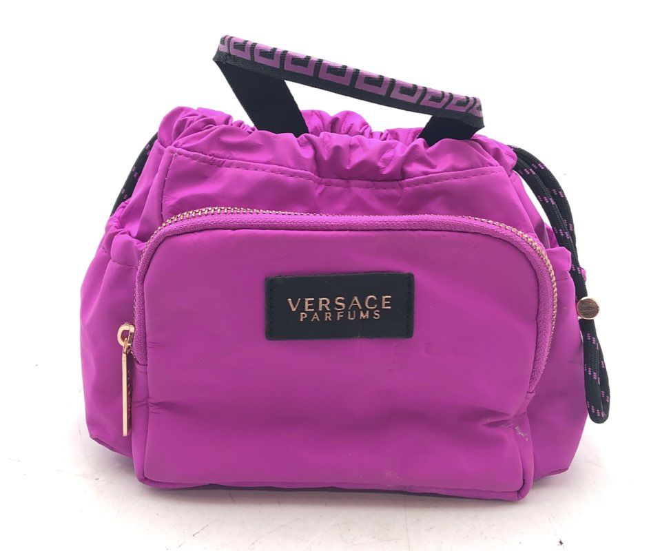 Versace Parfums Purple Nylon Drawstring Pouch Vanity Bag Greca Handle