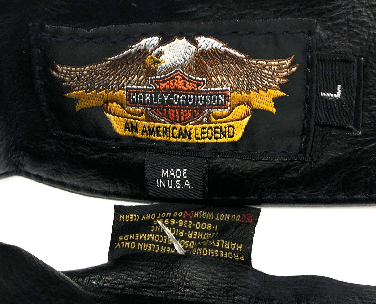 Vintage 90s Harley-Davidson Black Leather Biker Motorcycle Chaps Made USA Sz L