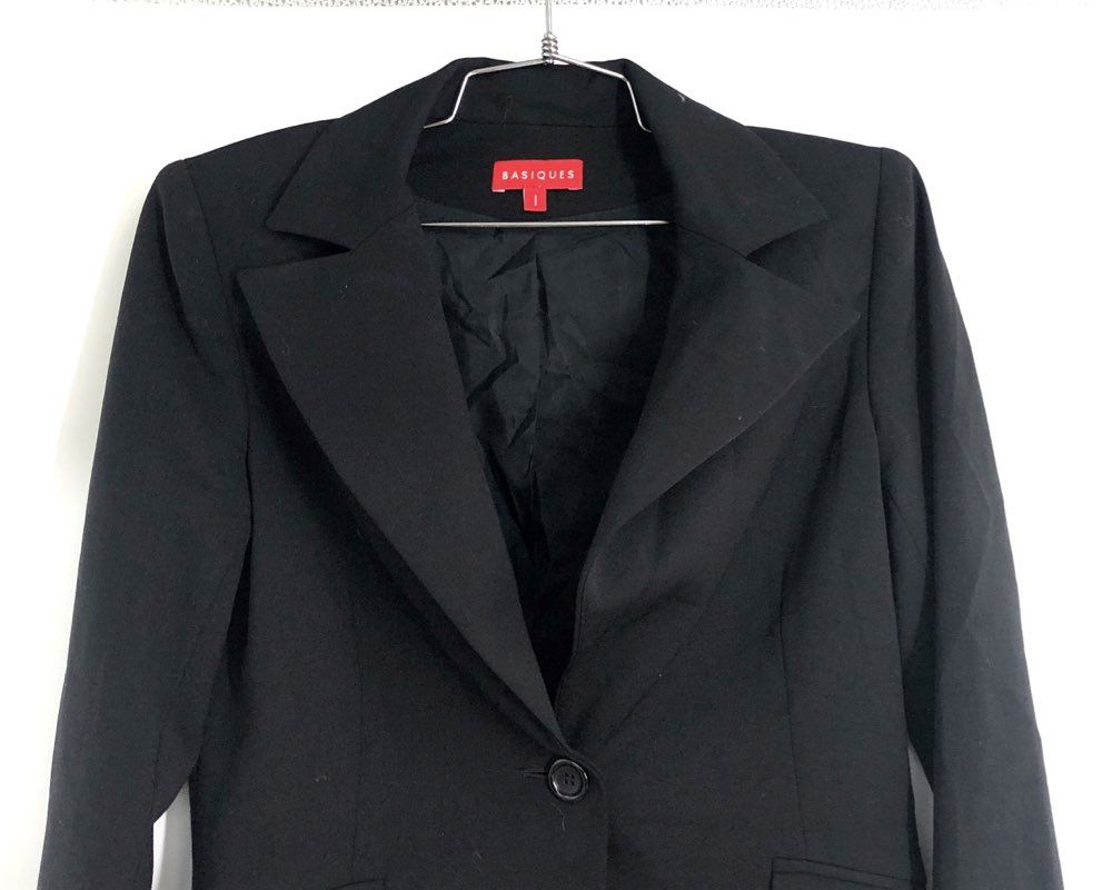 Basiques Women's Black Single Button Notched Lapel Blazer Jacket Size 1