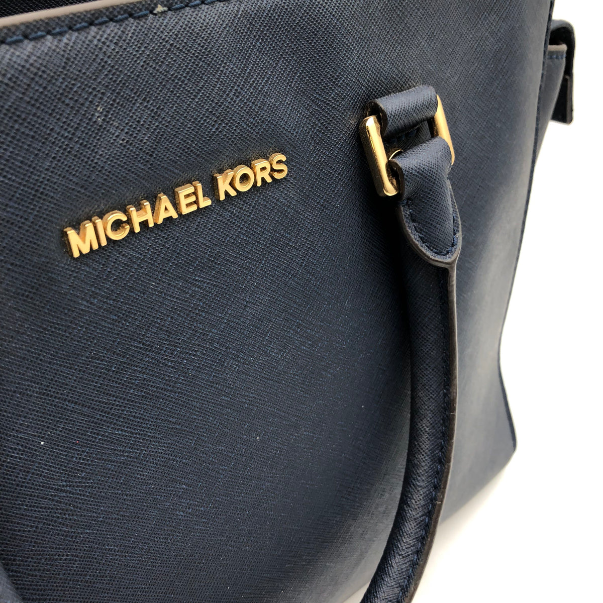 Michael Kors Navy Blue Jet Set Shelia Satchel Bag Gold Hardware COA