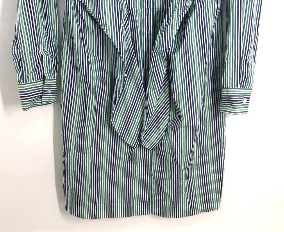 Calvin Klein Women's Blue Green Striped Tie Waist Long Sleeve Shirt Dress Sz 4