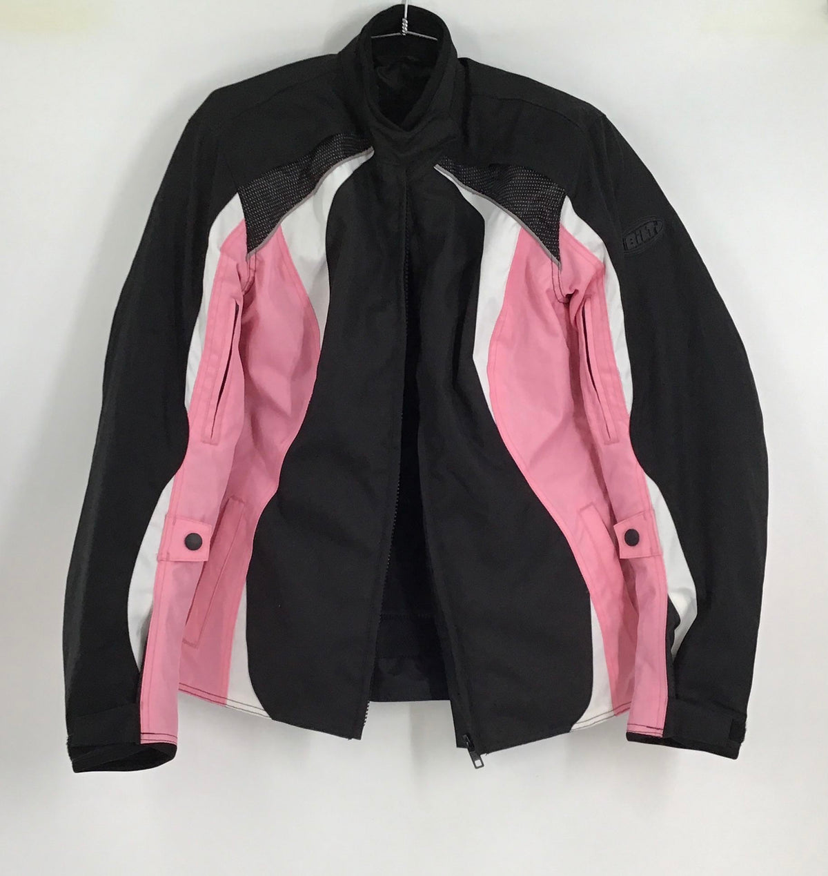 Bilt Women&#39;s Black Pink Collared Full Zip Motorcycle Jacket - Size Large