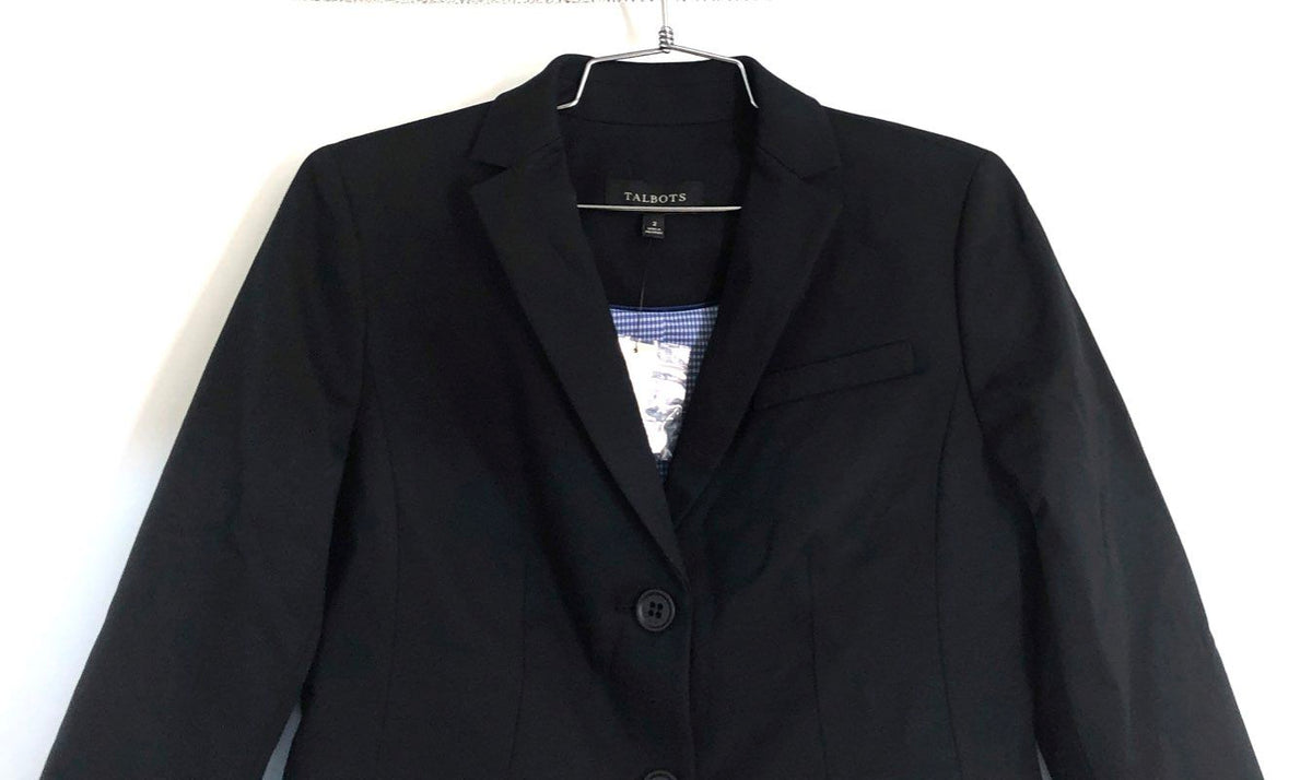 Talbots Women's Black 2-Button Blazer Gingham Lining NWT Sz 2 Career Suit Jacket