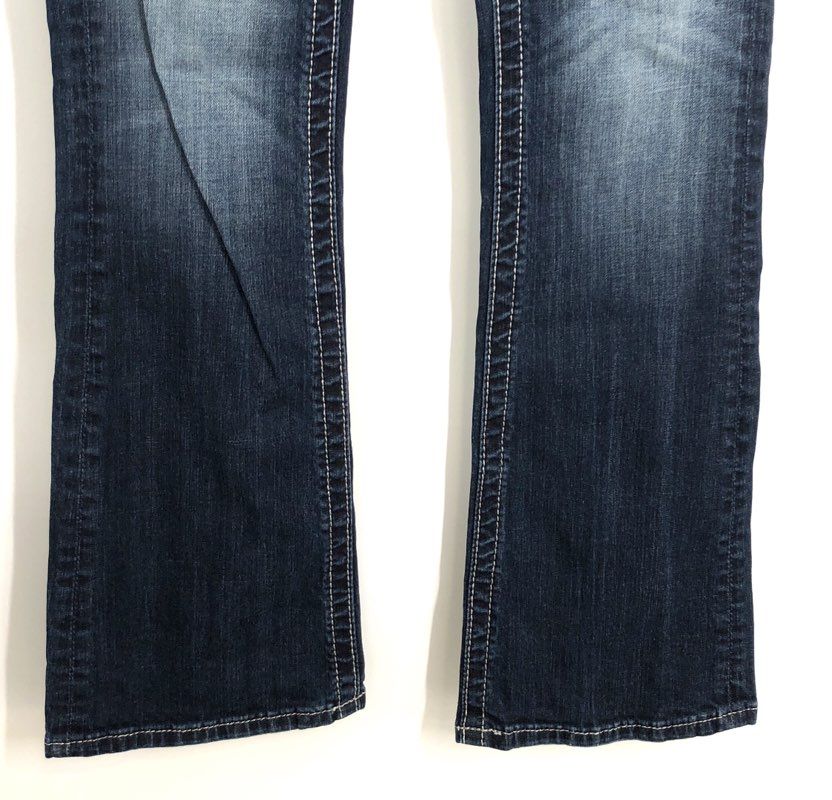 Miss Me Women's Dark Wash Mid Rise Bootcut Jeans Contrast Stitching Size 28