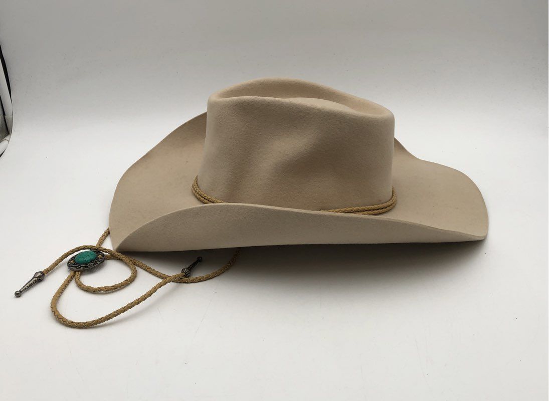 Wyeth Women's Beige Lennox Wool Western Cowboy Hat NWT Turquoise Slide OS