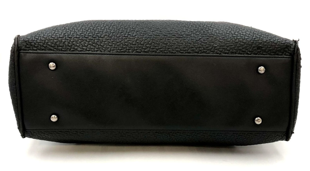 Versace Parfums Large Black Faux Leather Tote with Gold-Tone Accents