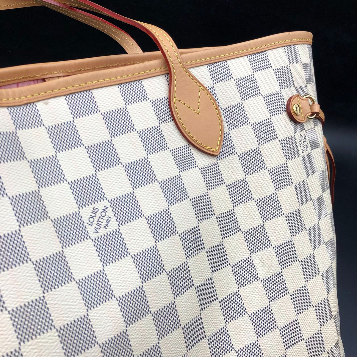 Louis Vuitton Inspired Cream White/Blue Signature Damier Print Canvas Tote