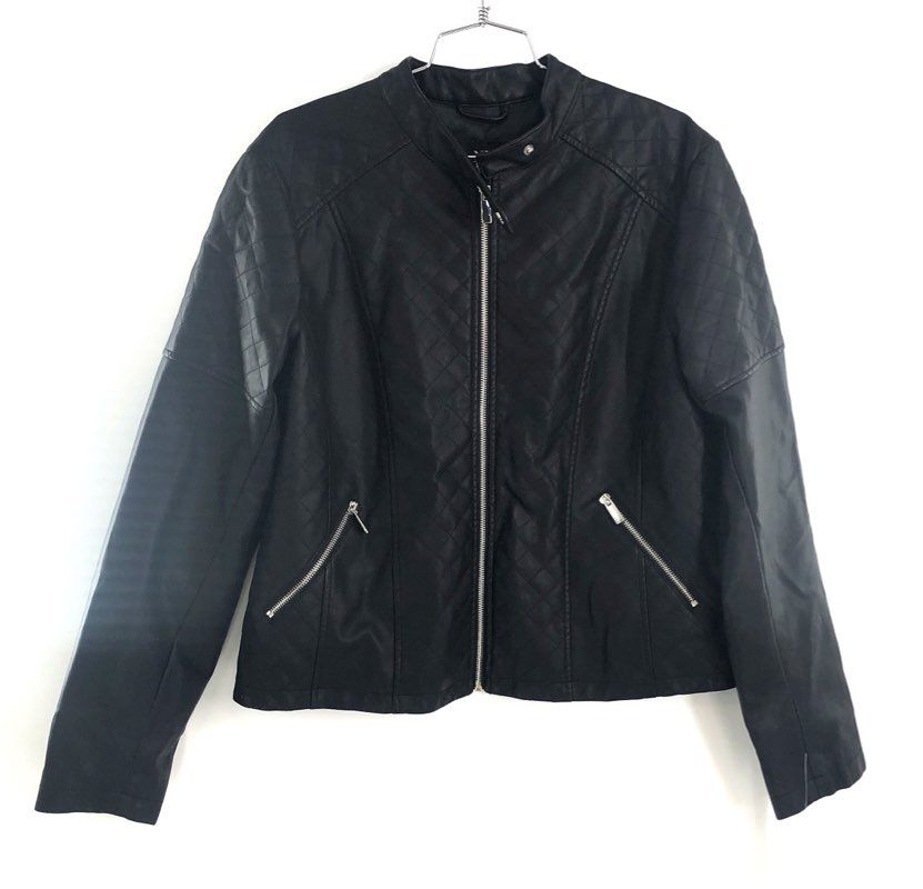 New York & Company Women's Black Quilted Faux Leather Moto Jacket Sz XL