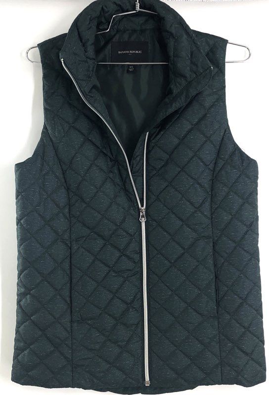 Banana Republic Women's Dark Green Quilted Puffer Vest Full Zip Sz XS