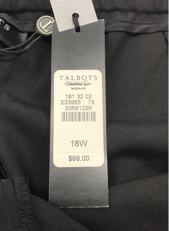 Talbots Women's Black Wide Leg Pull On Dress Pants Trousers 18W NWT