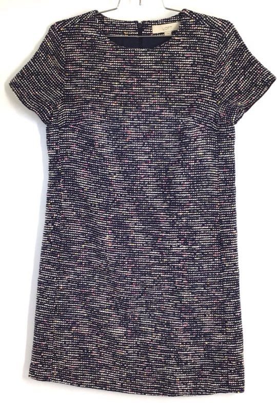 LOFT Women's Multi-color Textured Tweed Short Sleeve Shift Dress Sz 4