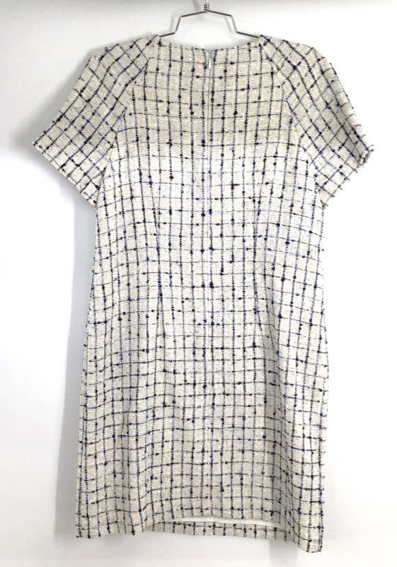 Ann Taylor Women's Cream Blue Black Plaid Grid Tweed Sheath Dress Sz 8 NWT