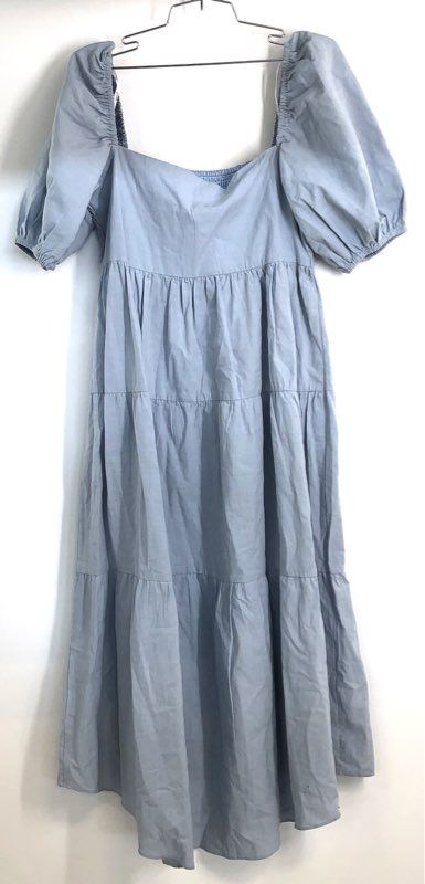 Minkpink Women's Azalea Midi Dress Sky Blue NWT Cotton Linen Smocked Sz M