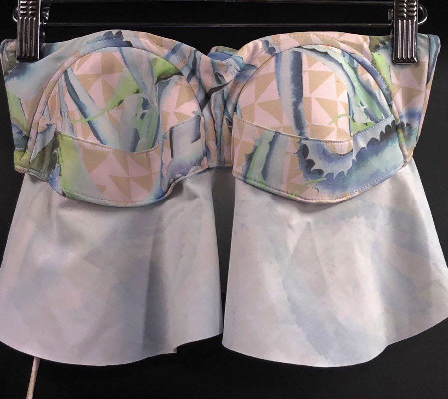Mara Hoffman Women's Peplum Bikini Top Pastel Pink Geometric Underwire Sz S NWT