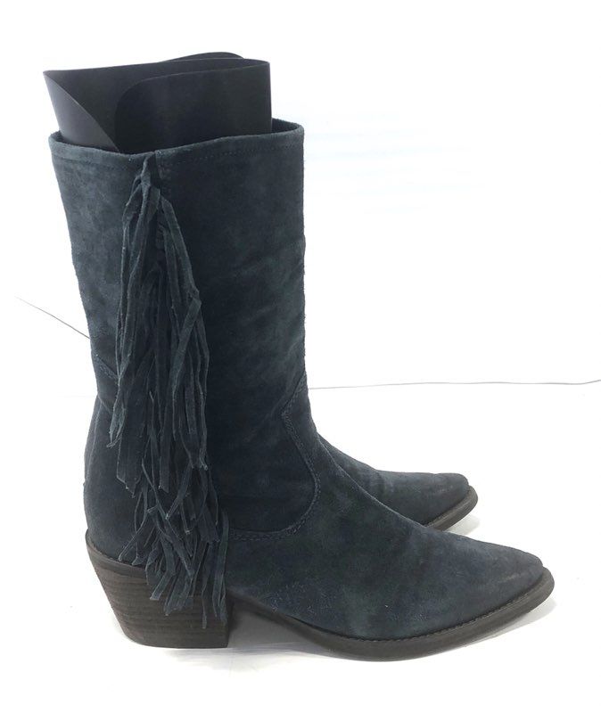 CARLOS by Carlos Santana Lafayette Black Suede Fringe Western Boots Size 10M