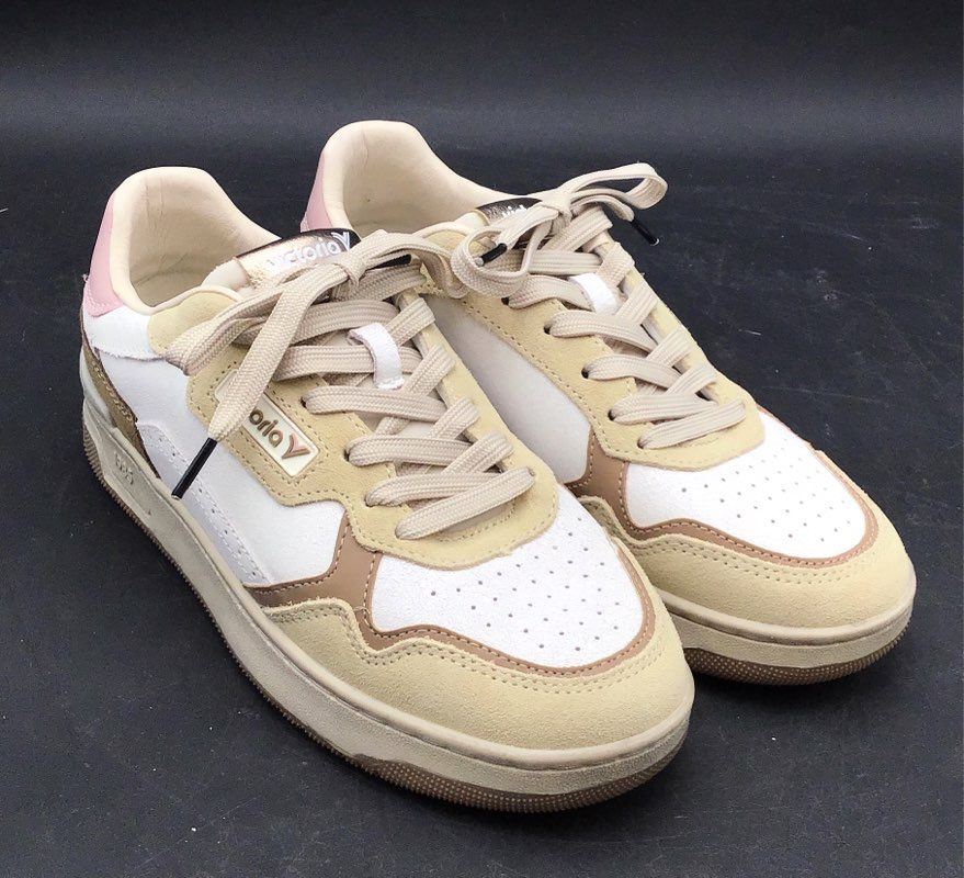 Victoria Madrid 1985 Retro Court Sneakers White Tan Pink Size EU 39 / US 8