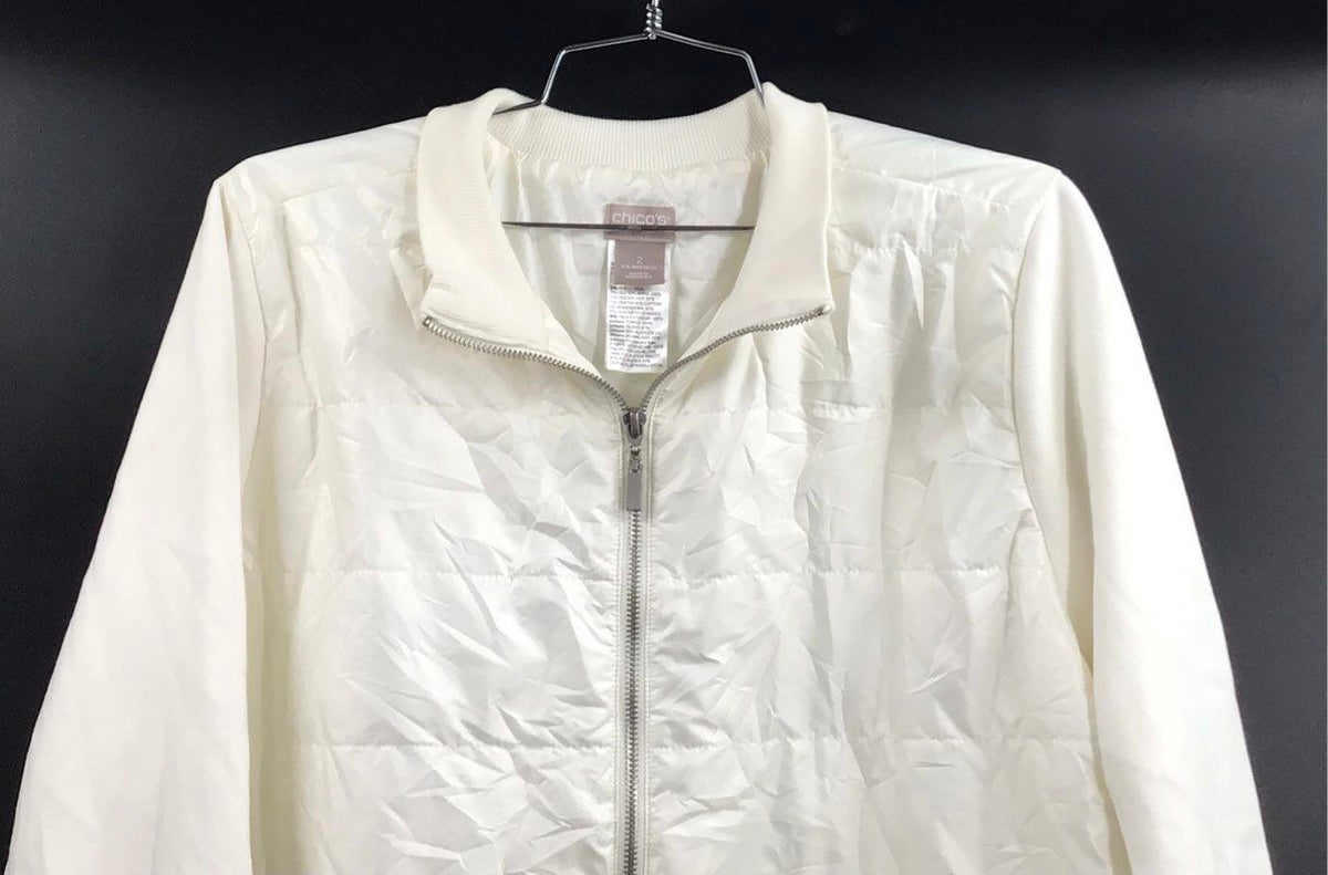 Chico's Zenergy Women's White Quilted Front Full Zip Jacket Size 2 (12/14)
