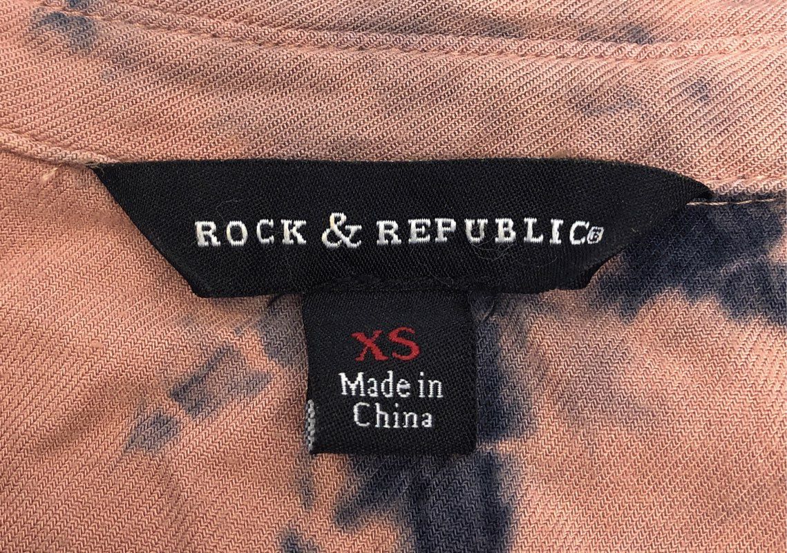 Rock & Republic Women's Pink Tie Dye Sleeveless Rayon Button Up Shirt Sz XS
