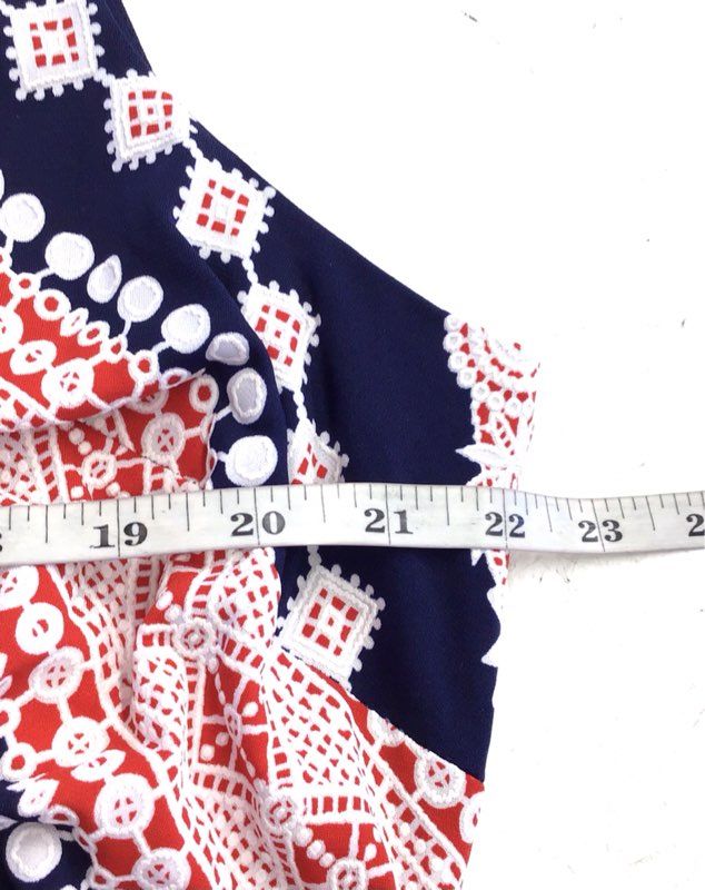 NWT Sandra Darren Women's Red Navy Blue Geometric A-Line Dress - Size 2X